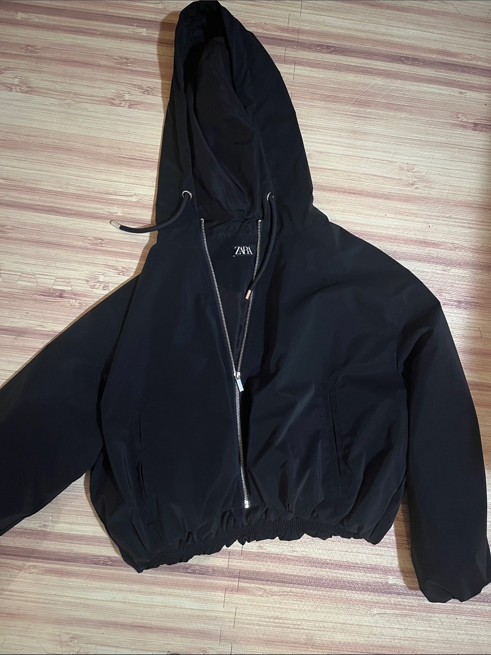 ZARA Black Cropped Hooded windbreaker Jacket